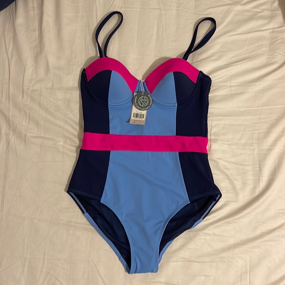 BRAND NEW WITH TAGS 32B Boden one piece color blocked swimsuit hot pink